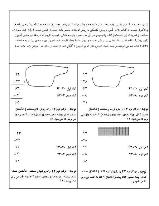 آموزش جمع و تفریق اعداد دو رقمی به روش فرآیندی