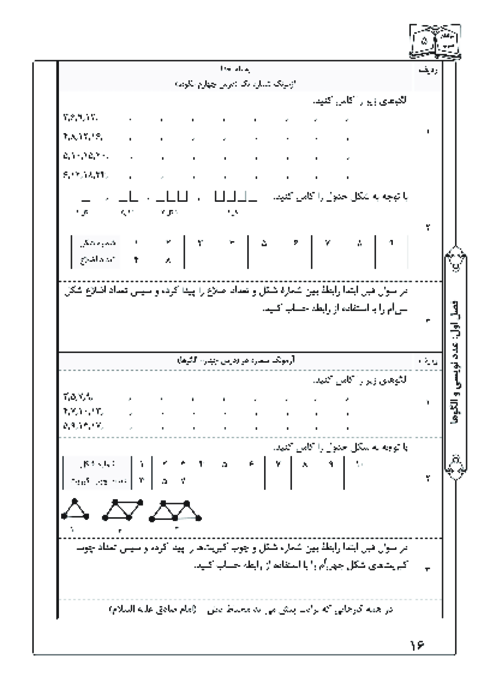 آزمونک درس چهارم فصل اول ریاضی پنجم