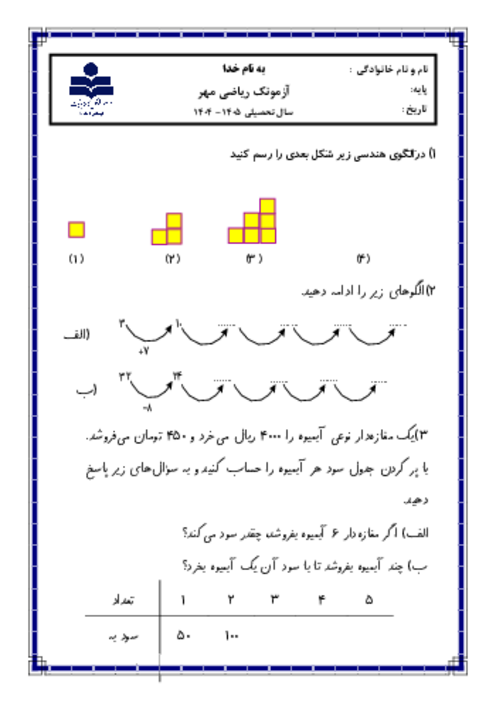 آزمونک حل مسئله با راهبرد الگویابی