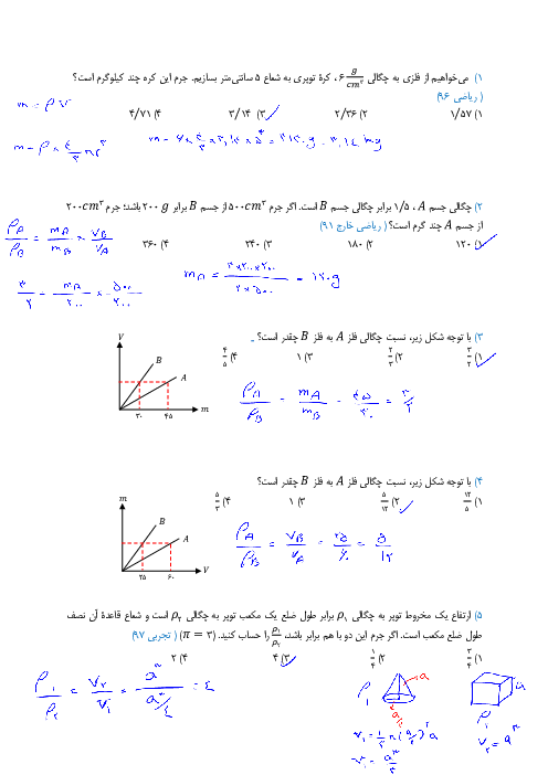 سوالات کنکور چگالی