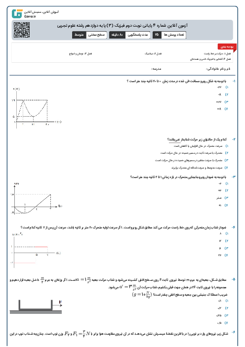 آزمون آنلاین شماره 4 پایانی نوبت دوم فیزیک (3) پایه دوازدهم رشته علوم تجربی