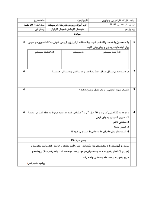 مجموعه آزمون های پودمان 1 تا 5 کارگاه نوآوری و کارآفرینی هنرستان کاردانش شهیدان کارگران