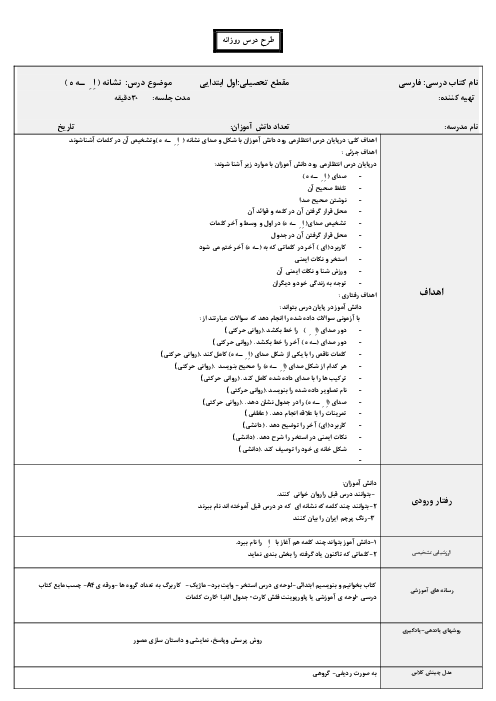 طرح درس نشانه  اِ  ِ  ـه ه 