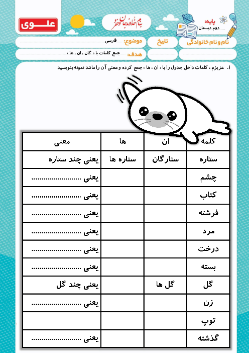 کاربرگ نشانه‌های جمع (ان و ها)