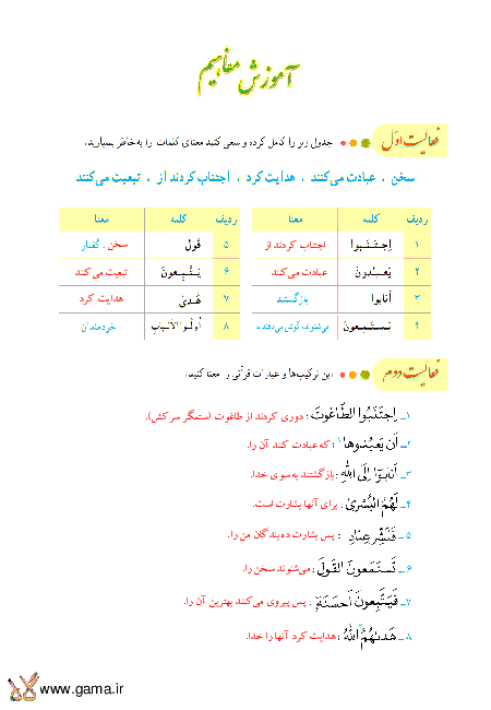 پاسخ فعالیت، انس با قرآن و تمرین آموزش قرآن هشتم | جلسه دوم درس 11: سوره زُمَر