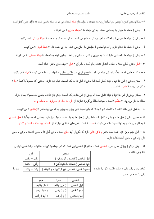 نکات زبانی و ادبی فارسی هفتم