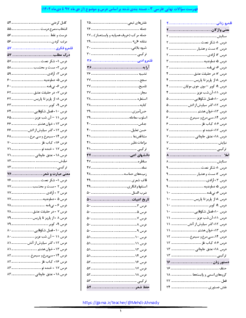 مجموعه سوالات امتحانات نهایی فارسی (3) دوازدهم | از سال 1397 تا 1404
