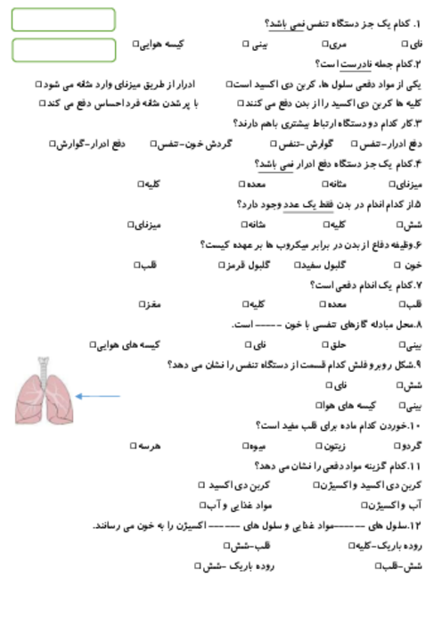 آزمونک درس 10 علوم چهارم: بدن ما 2