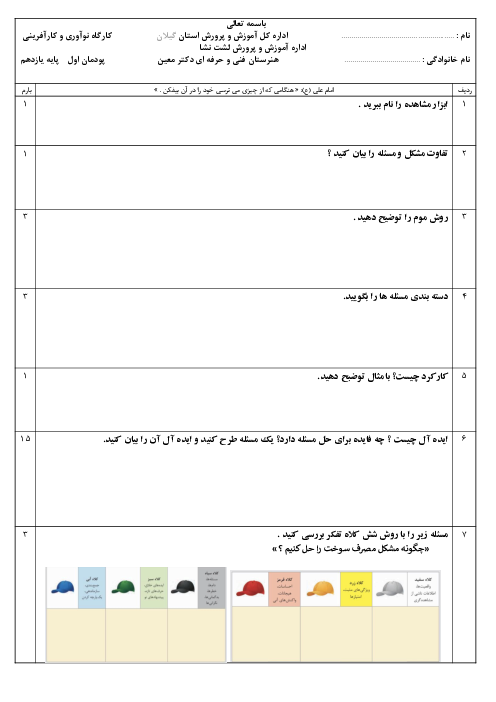 آزمون پودمان 1 درس کارگاه نوآوری و کارآفرینی