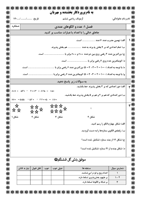 مجموعه آزمونک‌های فصل به فصل ریاضی ششم (فصل 1 تا 7)