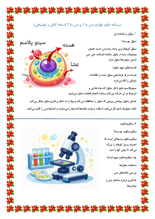 درسنامه بدن ما 1 و بدن ما 2 | علوم پایه‌ی چهارم