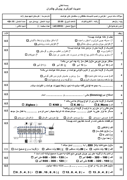 سوالات پودمان 2 طراحی و نصب تأسیسات حفاظتی و ساختمان های هوشمند