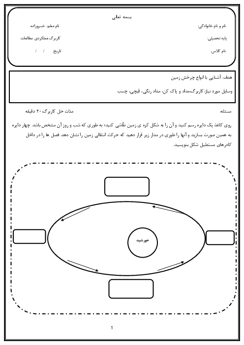 آزمون عملکردی درس 13: چرخش زمین و نتایج آن