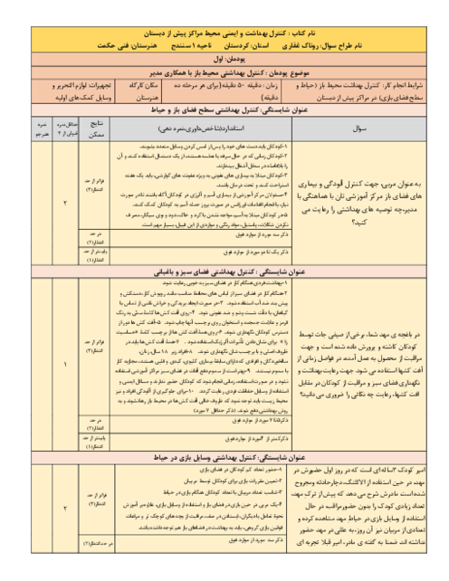 نمونه سوالات آزمون عملی پودمان‌های 1 تا 5 درس کنترل بهداشت و ایمنی محیط مراکز پیش از دبستان