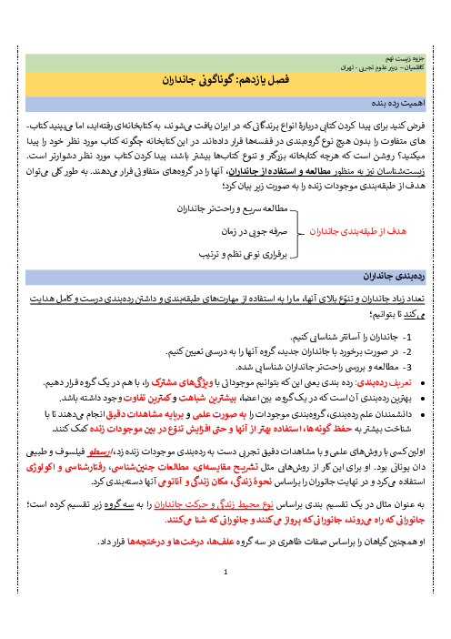 جزوه زیست شناسی نهم (فصل 11 تا 15 علوم نهم)