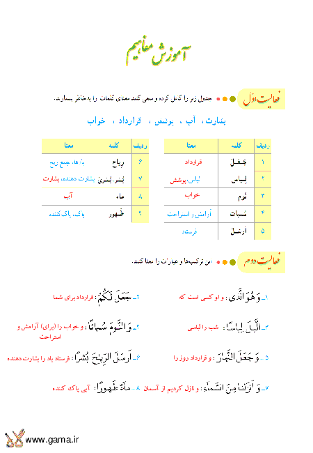 پاسخ فعالیت، انس با قرآن و تمرین آموزش قرآن هشتم | جلسه دوم درس 2: ادامه سوره فرقان