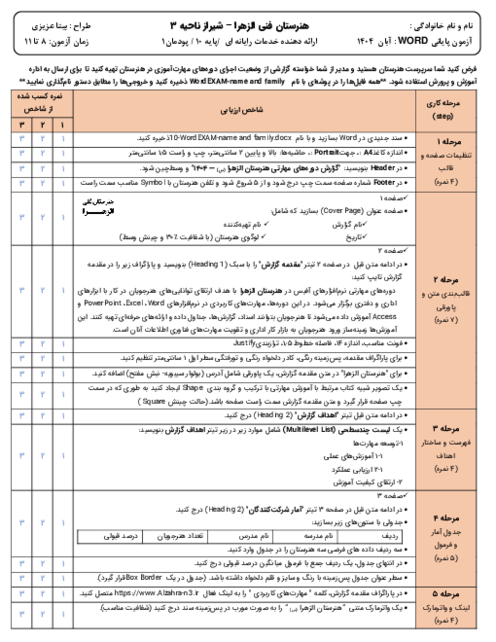 آزمون عملی پودمان 1 ارائه دهنده خدمات رایانه ای دهم شبکه و نرم افزار 