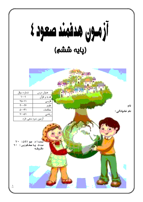 آزمون آزمایشی ورودی مدارس نمونه دولتی پایه ششم دبستان | اسفند 95