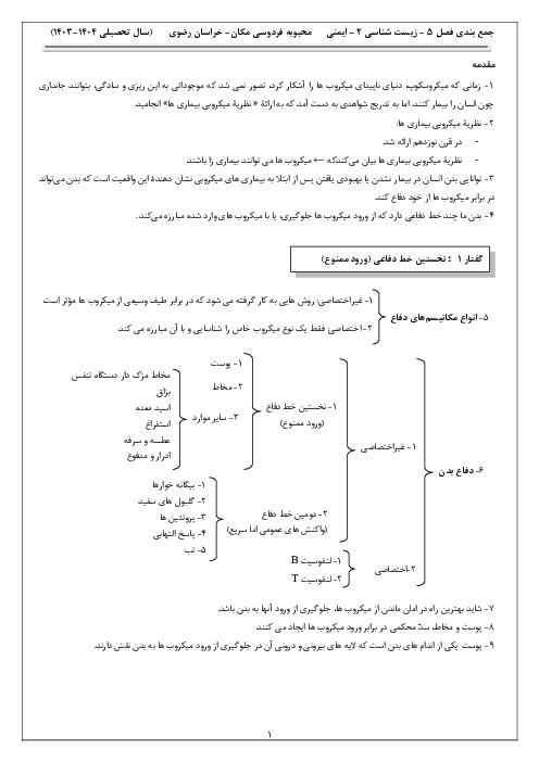 نکات درسی فصل پنجم زیست شناسی یازدهم | ایمنی