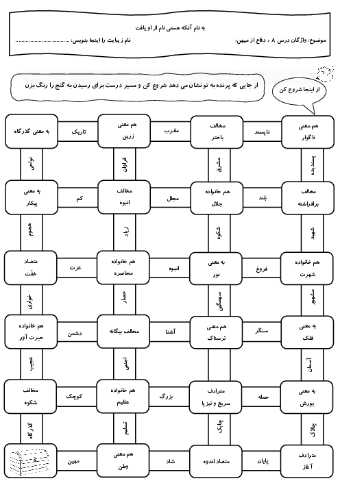کاربرگ واژگان درس دفاع از میهن