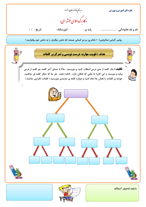 کاربرگ املای خوشه ای کلاس سوم دبستان