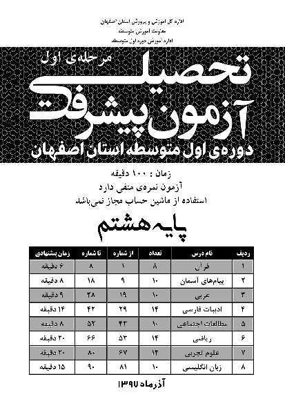 سوالات و پاسخ تشریحی آزمون پیشرفت تحصیلی پایه هشتم استان اصفهان | مرحله اول (آذر 97)