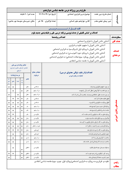 الگوی تدریس درس 7: نابرابری اجتماعی | طرح درس روزانه جامعه شناسی 3 دوازدهم