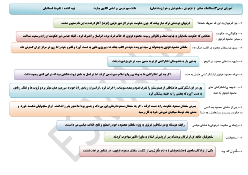 نکات کلیدی مطالعات اجتماعی هشتم درس 13 تا 24 بر اساس الگوی چارت