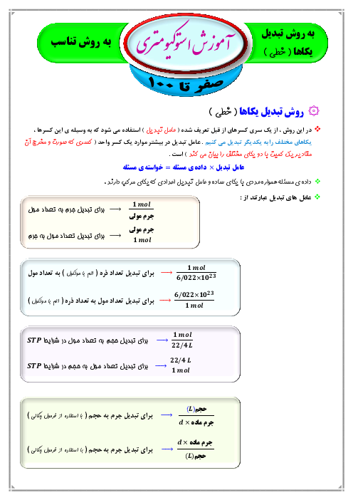 جزوه صفر تا 100 استوکیومتری به روش خطی و تناسب و قوانین گازها