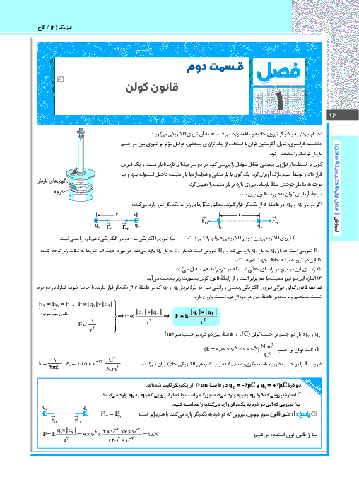 درسنامه آموزشی همراه با حل مسائل متنوع فیزیک (2) رشته ریاضی | فصل اول- بخش قانون کولن