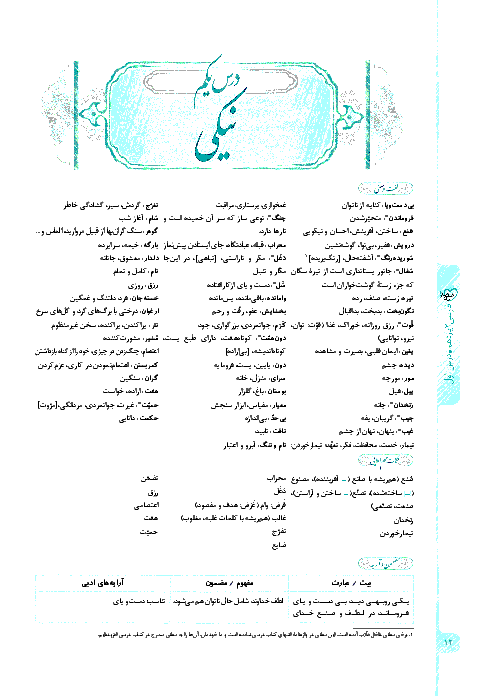 درسنامه و 92 سوال تستی فارسی (2) پایه یازدهم مشترک کلیه رشته ها | درس 1: نیکی