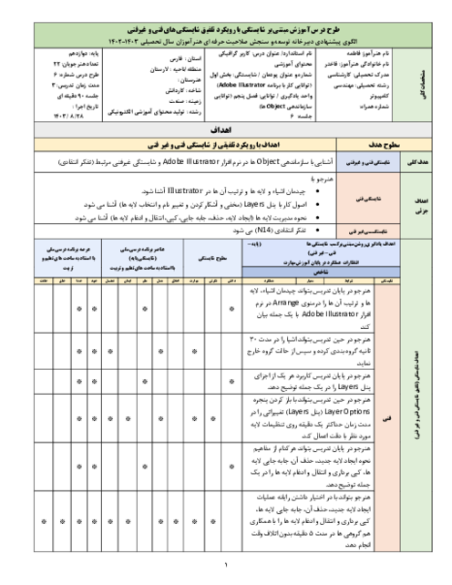 طرح درس روزانه توانایی کار با ایلستریتور فصل 5: سازماندهی OBJECTS