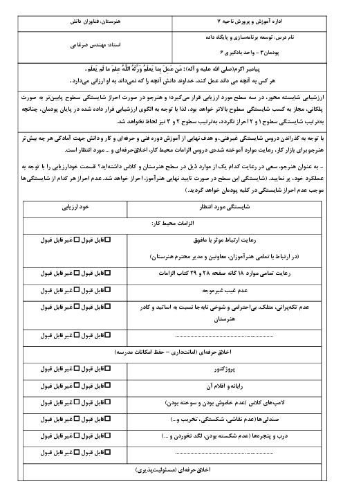 نمونه سوال آزمون عملی برنامه‌سازی و پایگاه داده واحد یادگیری 6 پودمان 3