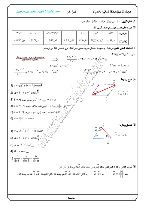 سوالات طبقه بندی شده فیزیک2 وآزمایشگاه با خلاصه ی درس -اندازه گیری