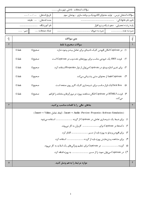 امتحان پودمان سوم: تولید چند رسانه‌ای | درس تولید محتوای الکترونیک و برنامه سازی