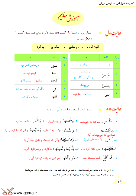 گام به گام آموزش قرآن نهم | پاسخ فعالیت ها و انس با قرآن درس 12: جلسه اول (سوره شمس)