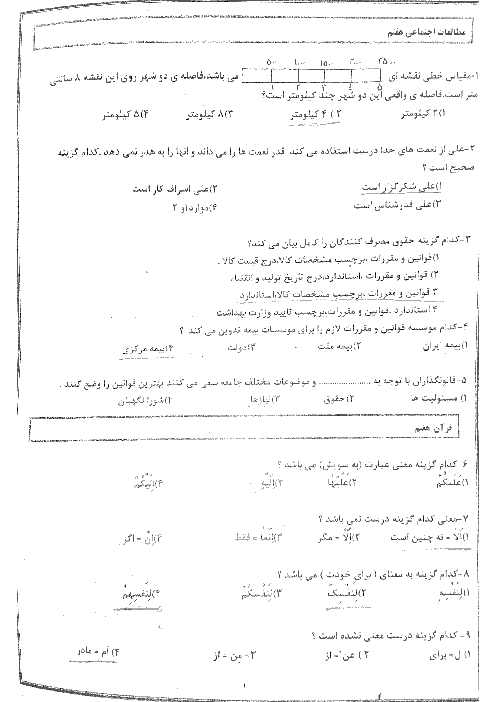 آزمون جامع پایه هفتم دبیرستان غیردولتی محمد رسول الله شیراز
