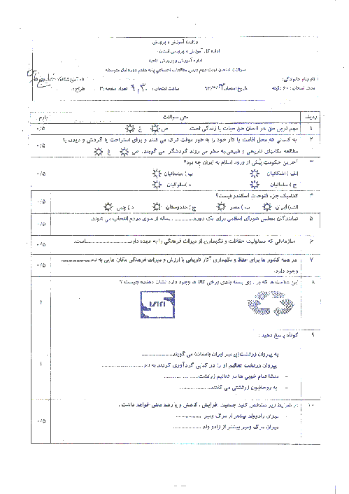  ويژه نامه امتحانات نوبت دوم دروس پایه هفتم دبیرستان نمونه خلیج فارس همدان | خرداد 94