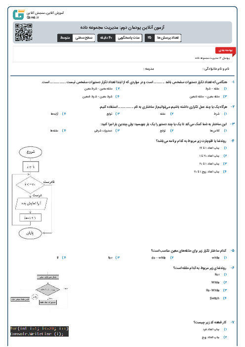 آزمون آنلاین پودمان دوم: مدیریت مجموعه داده