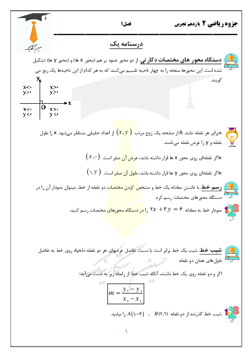 جزوه فصل یک: هندسه تحلیلی و جبر | ریاضی 2 یازدهم رشته تجربی