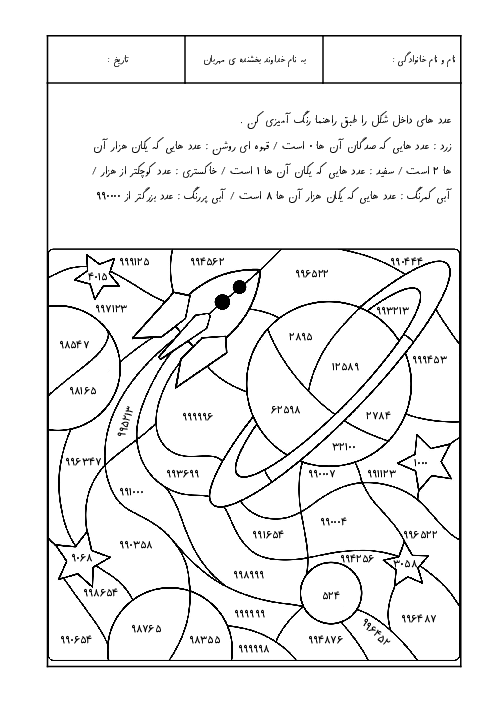 کاربرگ رنگ آمیزی ارزش مکانی اعداد با مرتبهی میلیون