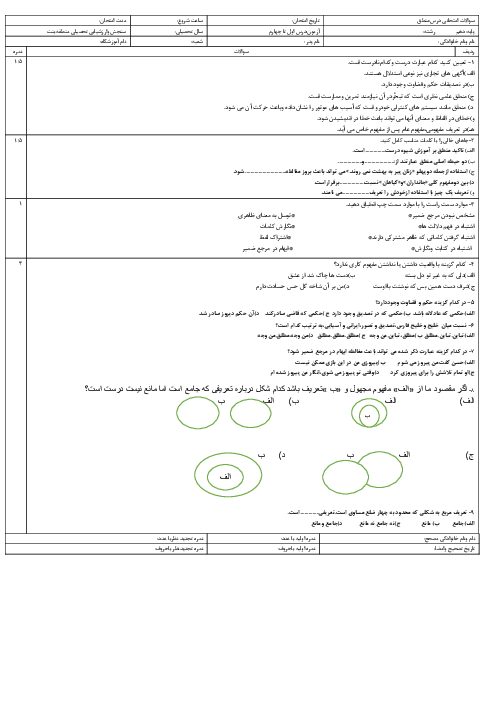 ارزشیابی مستمر درس 1 تا 4 منطق دهم دبیرستان شهید چمران
