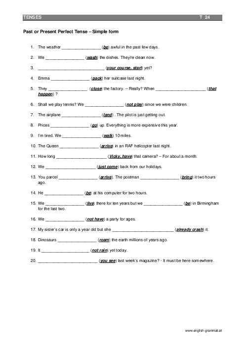 برگه تمرین گرامر present perfect و simple past