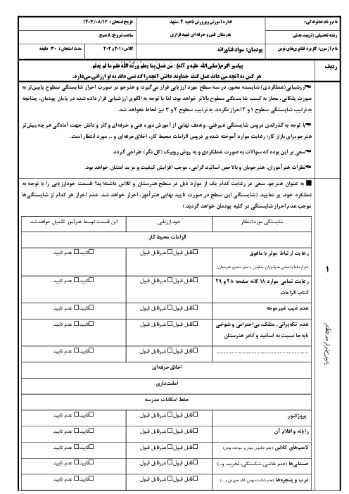 ارزشیابی عملکردی شایسته محور پودمان اول کابرد فناوری‌های نوین (سواد فناورانه)