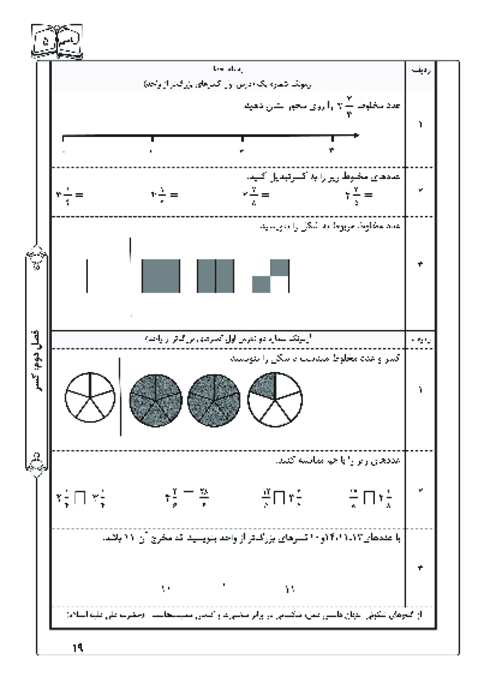 آزمونک درس اول فصل دوم ریاضی پنجم؛ کسرهای بزرگ تر از واحد