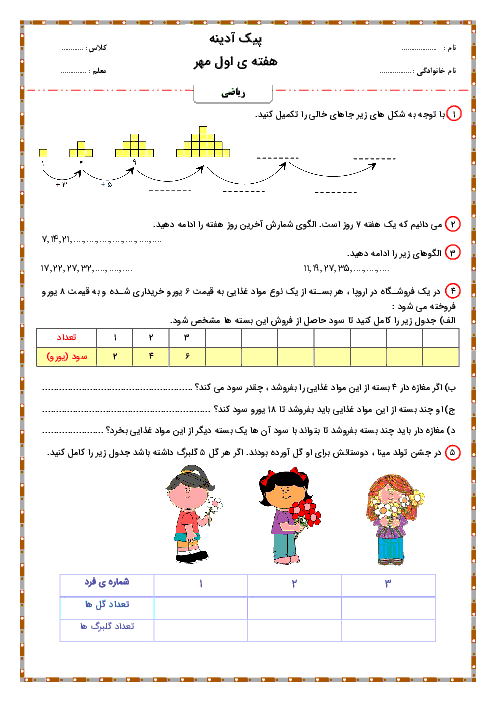 پیک آدینه دروس کلاس سوم دبستان جمال | هفته‌ی اول مهر ماه