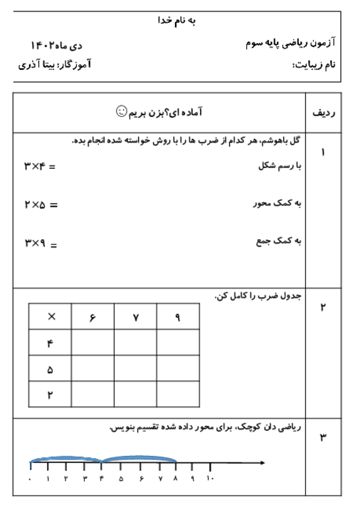 کاربرگ ضرب، تقسیم، کسر و ارزش پول