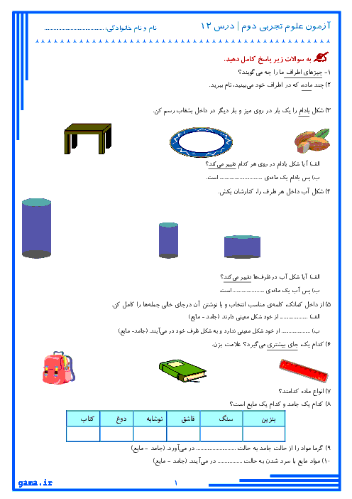 آزمون علوم تجربی دوم ابتدائی | فصل 12: برای جشن آماده شویم