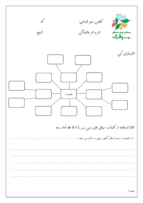 تمرین درک مطلب و نگارش کلاس سوم دبستان حاج محمد پلارک | درس 1 تا 4