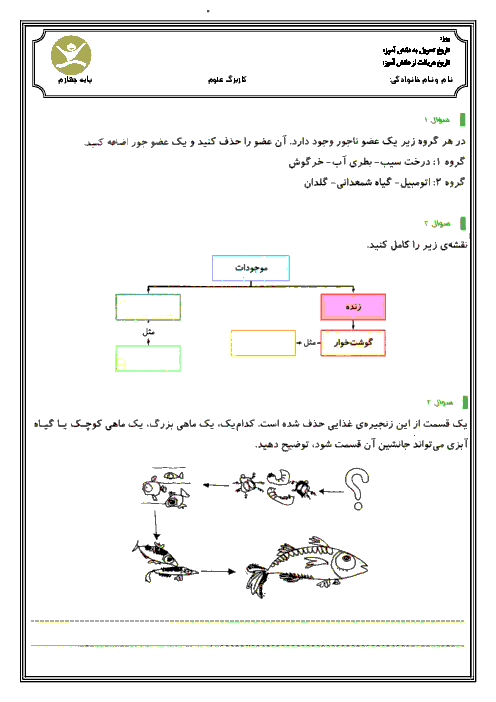  آزمون عملکردی علوم تجربی چهارم دبستان  |  درس 13: زیستگاه